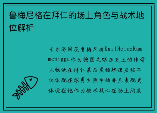 鲁梅尼格在拜仁的场上角色与战术地位解析